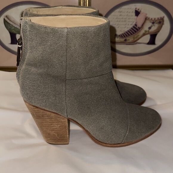 Rag & Bone 9.5 Moth Green Olive Canvas Back Zip Stacked Heel Ankle Booties - Picture 3 of 15